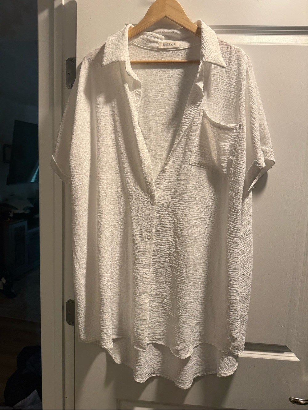 Sunwashed Textured White Button-Up Shirt - bathing suit coverup